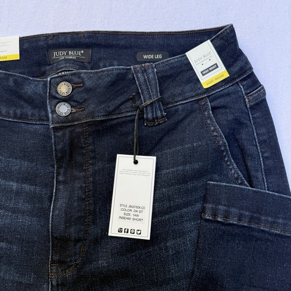 NEW Judy Blue Retro High Waist Wide Leg Jean Size 14W Dark Wash Denim Stretch - Picture 3 of 7